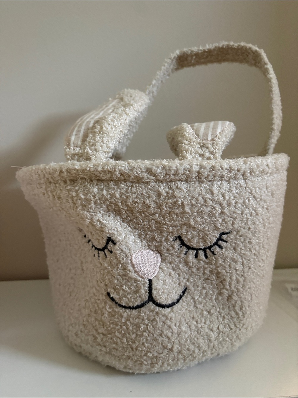 Plush Bunny Kids Carry Basket in Cream